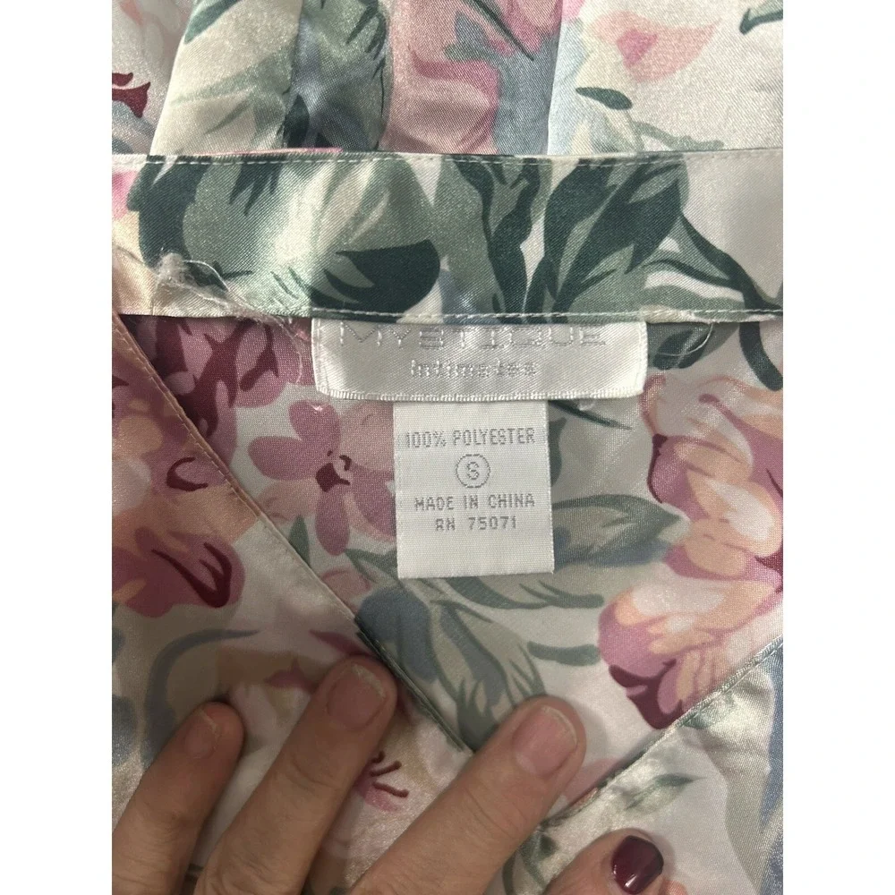 Mystique Intimates Pink Floral Satin Pajama Set Camisole Tap Shorts‎ Small